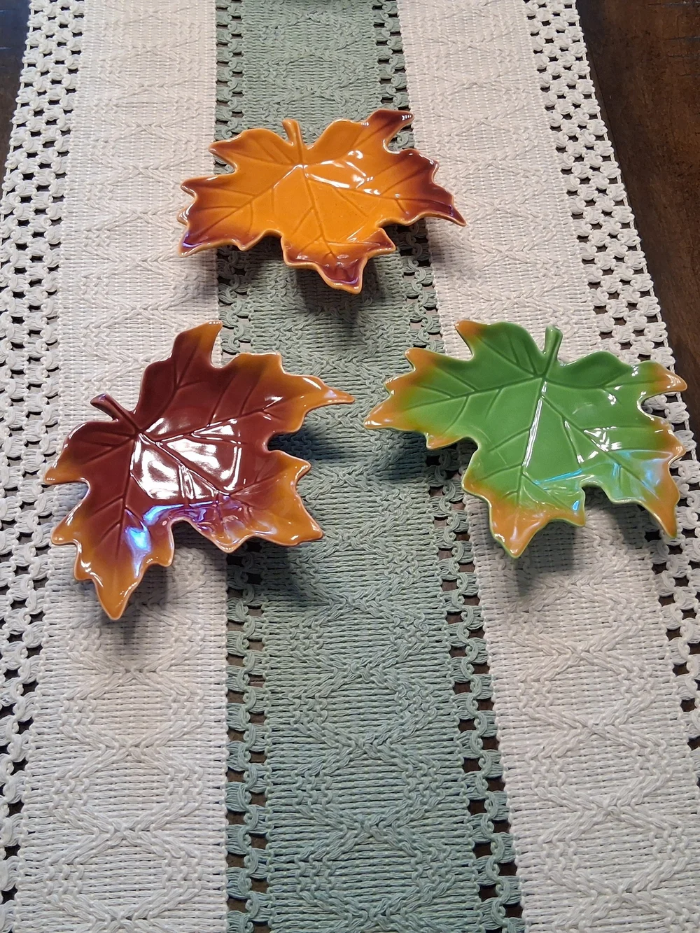 Autumn Leaf Ceramic Snack Dishes - Set of 3 (Orange, Red, Green)